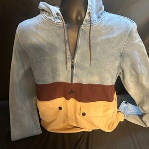 Stylish Denim and Tan Men's Jacket-black pyramid size medium-#501